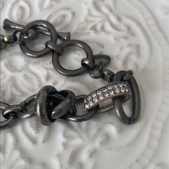 Fossil Gunmetal Silver Chain Link Bracelet with Rhinestones Punk Rebel Rocker - Picture 4 of 12